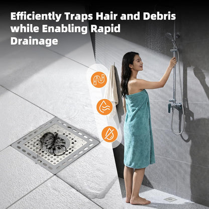 Hibbent Upgraded Shower Drain Hair Catcher for Bathroom Floor 4" Drain, Anti-Clogging Shower Drain Cover, Stainless Steel & Silicone Drain Strainer with Handle, Shower Drain Protector, Grey