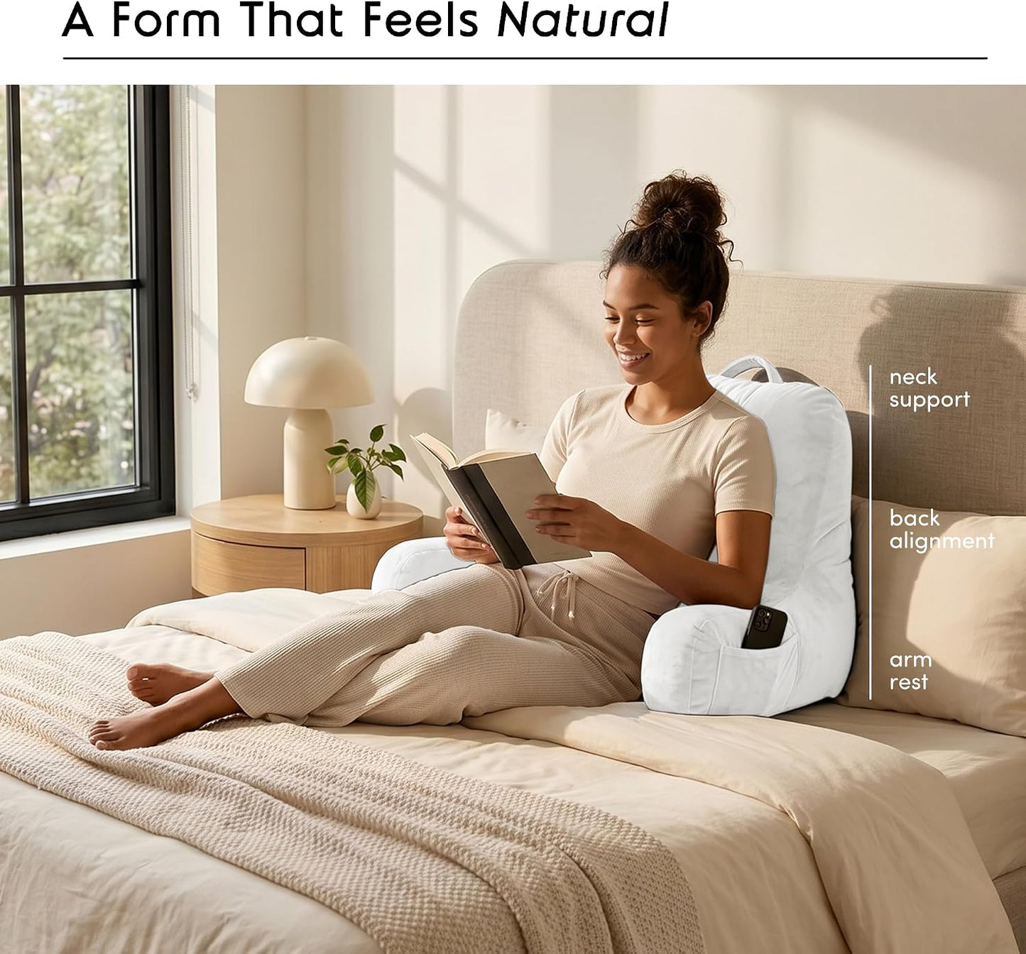 Nestl Reading Pillow with Shredded Memory Foam, Designed for Sitting Up in Bed and Couch, Back and Arms Adjustable Support for Adult & Teens Backrest Pillows for Reading, with Washable Cover Dark Grey