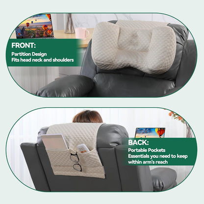 MABOZOO Neck Pillows for Recliners with Pocket,Headrest Cushion for Neck Pain Relief and Cervical Support,Recliner Head Pillow for Side Sleeping at Home, Office or Traveling（Green）