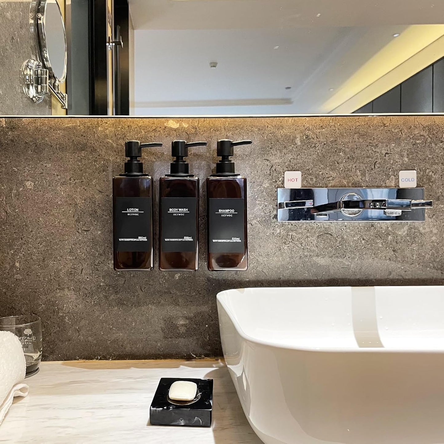 Shampoo Dispenser for Shower Wall, Shampoo and Conditioner Dispenser with 16 Waterproof Labels, No Drill Shower Soap Dispenser Bathroom, Shower Soap Dispenser Wall Mounted 3 Chamber, 17oz,Black | Shampoo Dispenser for Shower Wall, Shower Soap Dispenser