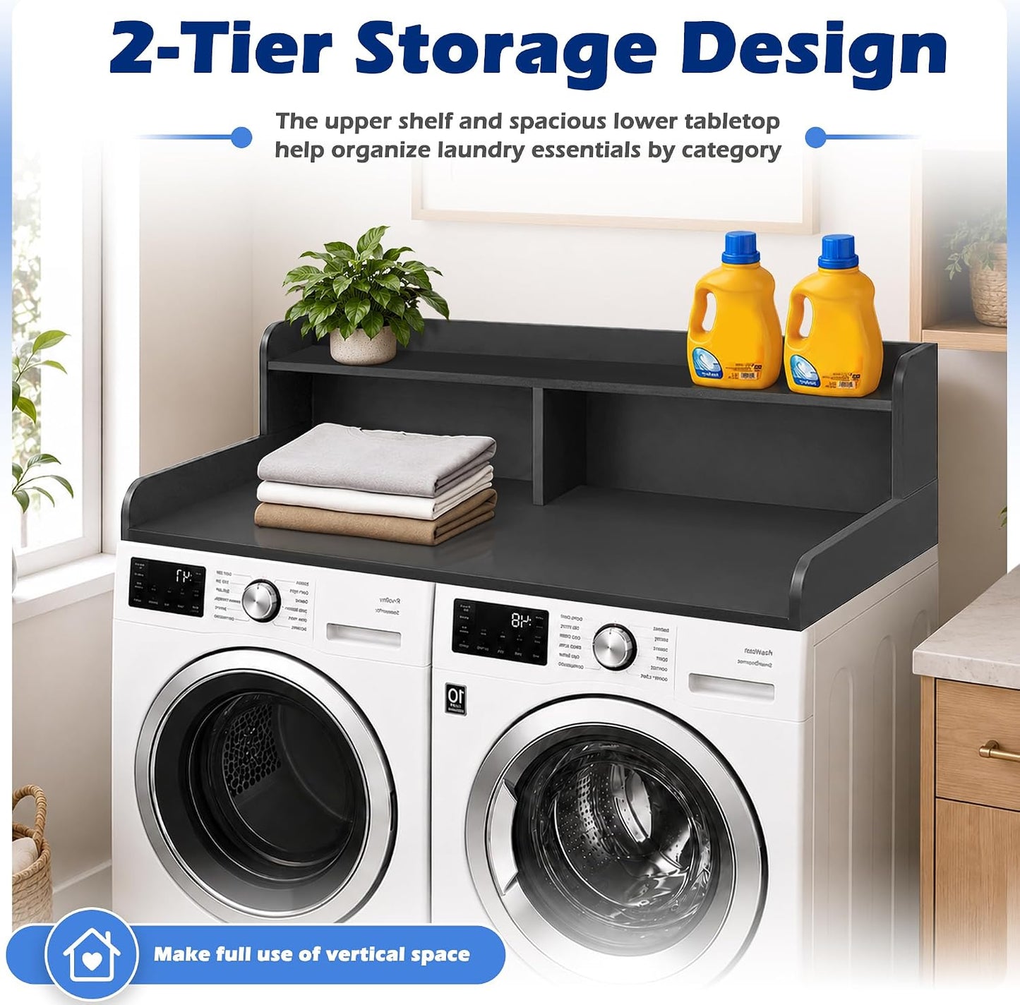 Royxen Laundry Countertop with Storage Universal Fit, Washer and Dryer Countertop with Shelf, Laundry Room Storage, 2-Tier Shelf (Oak)