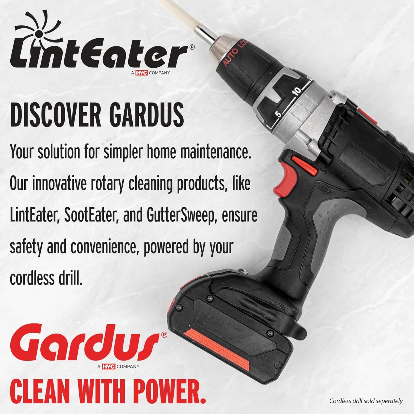 Dryer Vent Duct Cleaning Kit - Gardus RLE202 LintEater Rotary Dryer Vent Cleaner Kit, Removes Lint, Dryer Vent Cleaning System Extends Up to 12’ with 4 Flexible 3' Rods, Air Duct Cleaning Tools