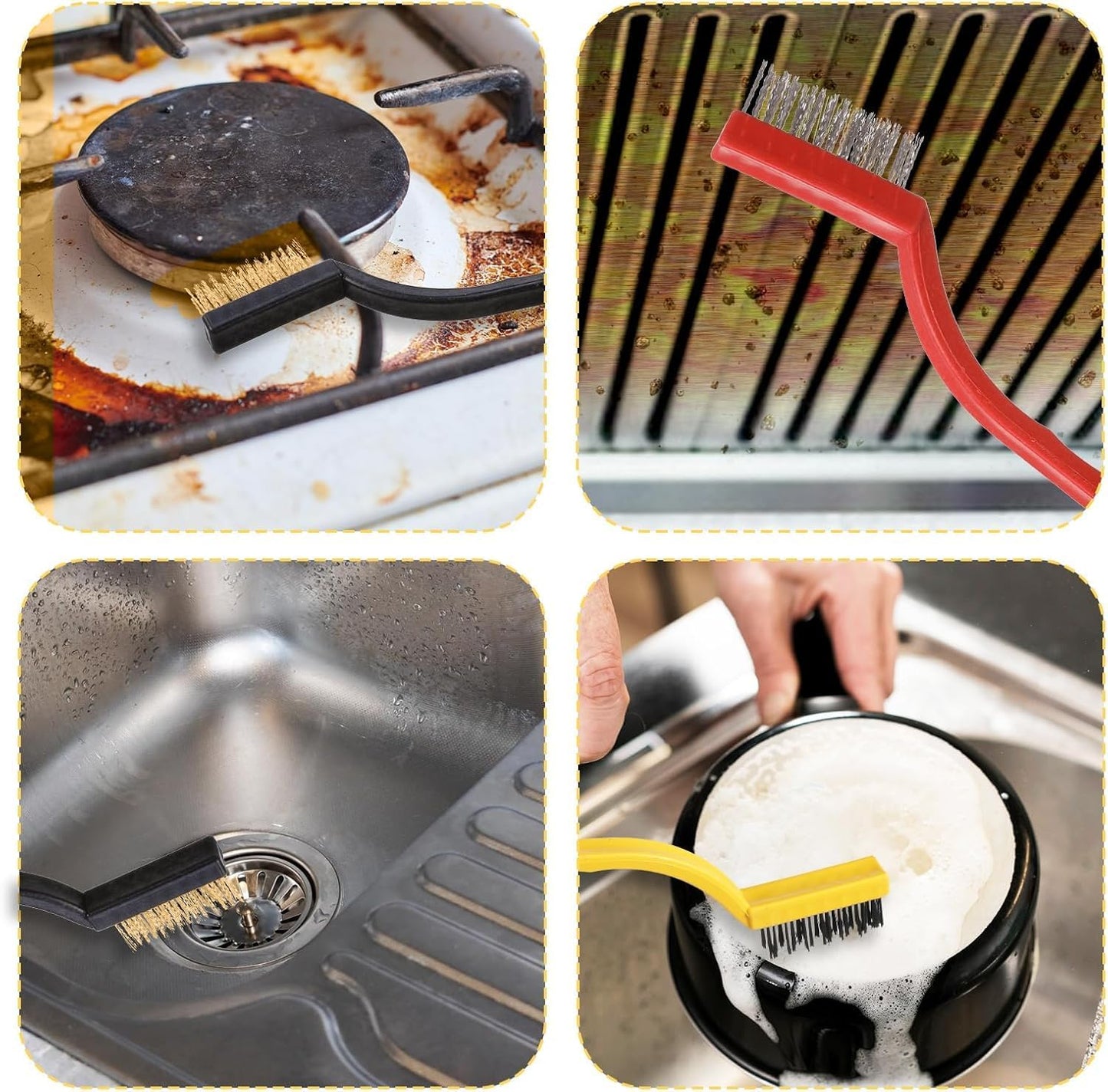 8Pcs Multicolour Kitchen Stove Cleaning Brush+Heavy Duty Scraper Tool Set for Gas Burners Cooktop Pot Pan Brass,Stainless Steel and Nylon Brush Head Brushes for Range Hood Grease Grime,Cleaning Tools