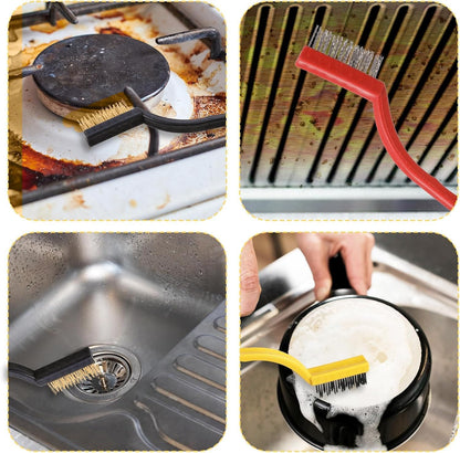 8Pcs Multicolour Kitchen Stove Cleaning Brush+Heavy Duty Scraper Tool Set for Gas Burners Cooktop Pot Pan Brass,Stainless Steel and Nylon Brush Head Brushes for Range Hood Grease Grime,Cleaning Tools