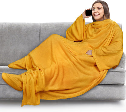 PAVILIA Fleece Blanket with Sleeves, Foot Pockets for Women Men Adults, Plush Wearable Blanket Throw Wrap, Warm Snuggle Blanket Robe, Cozy Gift Ideas Wife Mom, Dark Purple
