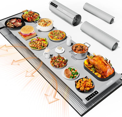 Warming Mat for Food, Voriah Electric Warming Tray with 3 Temp Settings & Auto Shut-Off, Food Warmer with Thick Silicone Surface to Keep Food Warm at Buffet, Parties, and Family Use（Dark Blue）