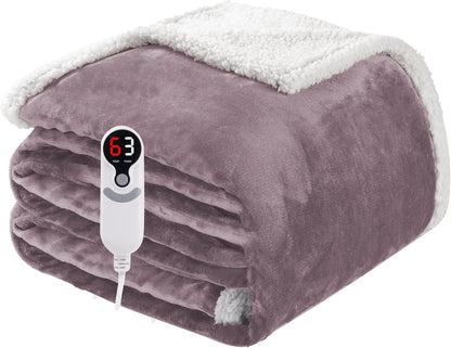 Soypipo Electric Heated Throw Blanket 50"x60", Faux Fur Plush with 4 Heat Settings & 2/4/8/10H Auto Shut-Off, Overheat Protection, Machine Washable, for Office & Chair, Dark Grey