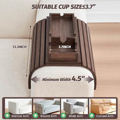 GEHE Couch Cup Holder, Anti Falling Sofa Arm Tray, Natural Bamboo Sofa Cup Holder More Safe for Your Family, Portable Couch Arm Tray Armrest Table for Remote, Snacks, Drinks