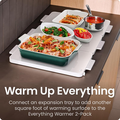 Chefman Everything Warmer Electric Warming Tray, 20” x 16” Modular Expanding Design, Graphene Full-Surface Heating, Food Warming Mat for Parties, Gatherings & Daily Use, Two Tempered Glass Panels