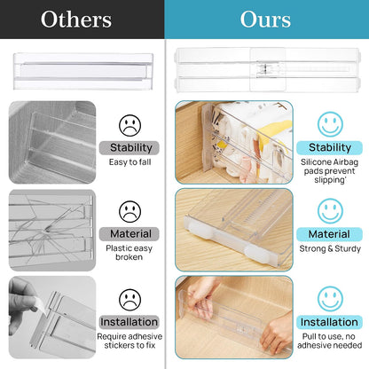 Vtopmart 12 Pack Drawer Dividers for Clothes, 4" High 10.2"-16.5" Adjustable Expandable Dresser Drawer Organizer, Clear Plastic Separators for Dresser, Baby Clothing, Underwear, Cosmetic, Toiletries | Expandable Dresser Drawer Organizer, Clear Plastic