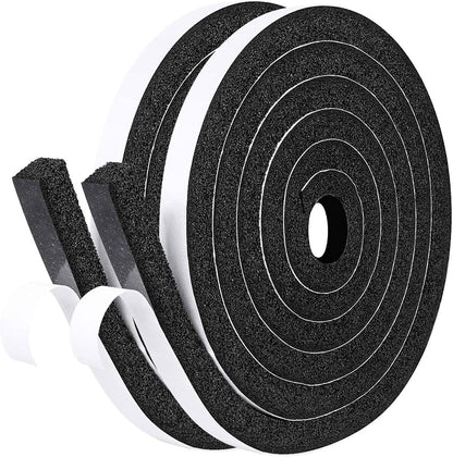 fowong AC Window Seal Foam Tape, 1" x 1" Thick Foam Weather Strip, Black | High Resilience Foam Tape Seals Large Gaps Around Ac Windows and Doors, 6.5ft x 2 Rolls, Strong Adhesive, Install in Minutes