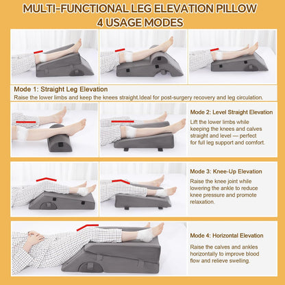 Leg Elevation Pillow for After Surgery, 5-Height Knee Replacement Recovery Pillow with Removable Pad for Knee Post-Surgery Recovery, Leg Surgery Equipment for Hip Ankle Pain Relief