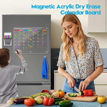 Acrylic Magnetic Weekly Meal Planner for Fridge, Clear Week Calendar Planning Board for Kitchen Refrigerator, Reusable Dry Erase Noteboard for Menu/Grocery/to Do/Shopping List, 11.8'' × 15.7''
