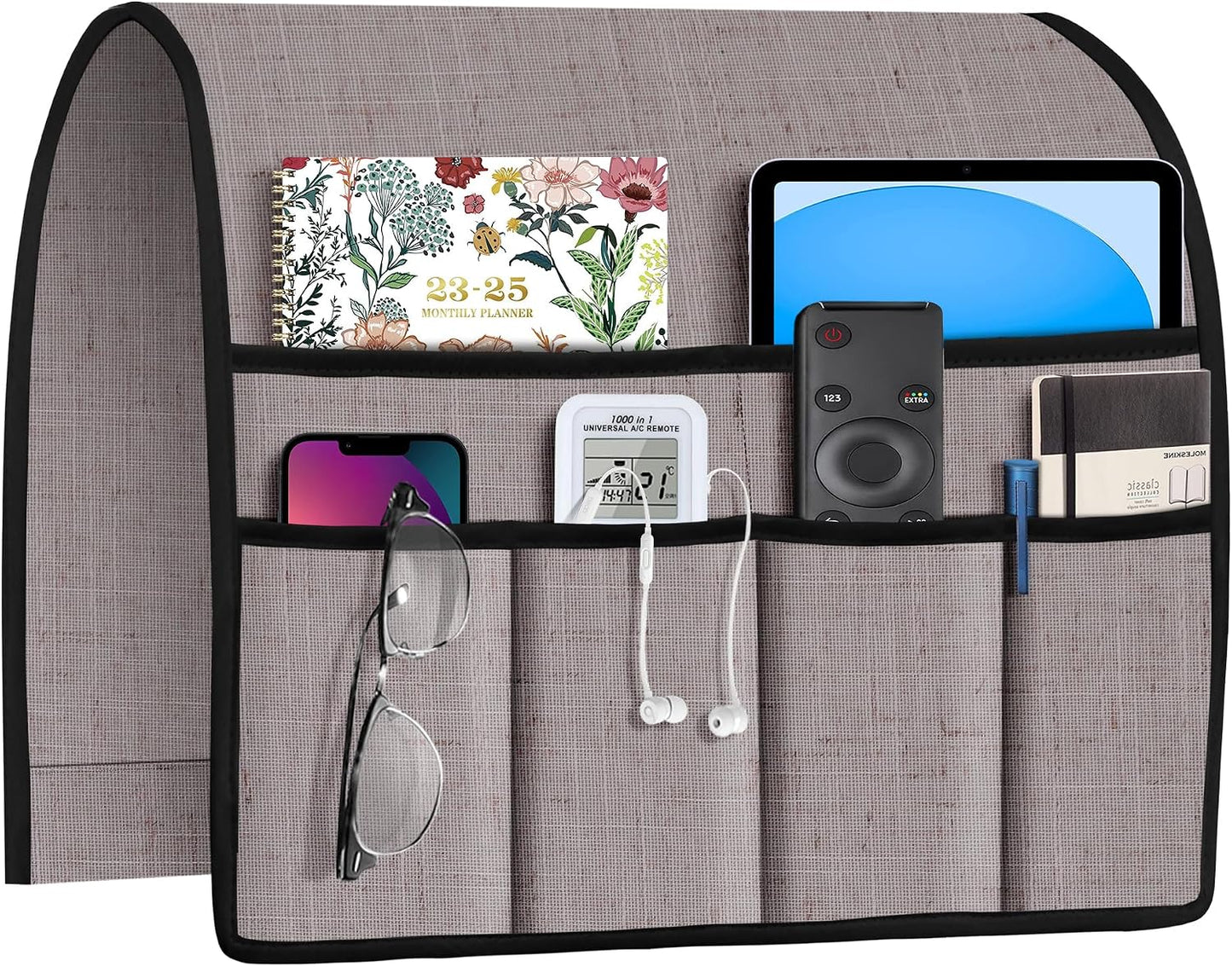 Joywell Remote Caddy Couch Remote Control Holder for Recliner Sofa Armrest Organizer Non Slip Arm Chair Caddie with 6 Pocket Storage for Magazine, Tablet, Phone, iPad, Black