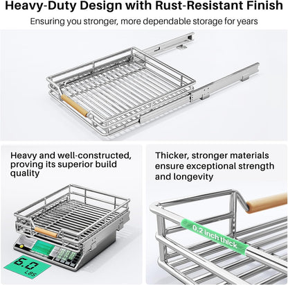 Pull out Cabinet Organizer, 15"W X 21"D, Heavy Duty Smooth Sliding Under Cabinet Shelves for Pots and Pans, Full-Extension Roll out Drawers, Slide out Organization for Home Kitchen Pantry