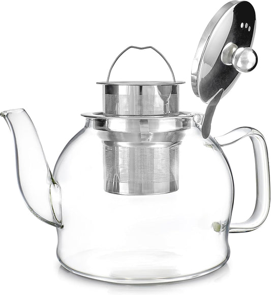 Teabloom Dublin Glass Teapot – Fine Borosilicate Glass – Stovetop and Microwave Safe – Removable Stainless Infuser – Ideal for Loose Leaf Tea – Large Capacity – 40 oz. / 1200 ml (4-5 Cups)