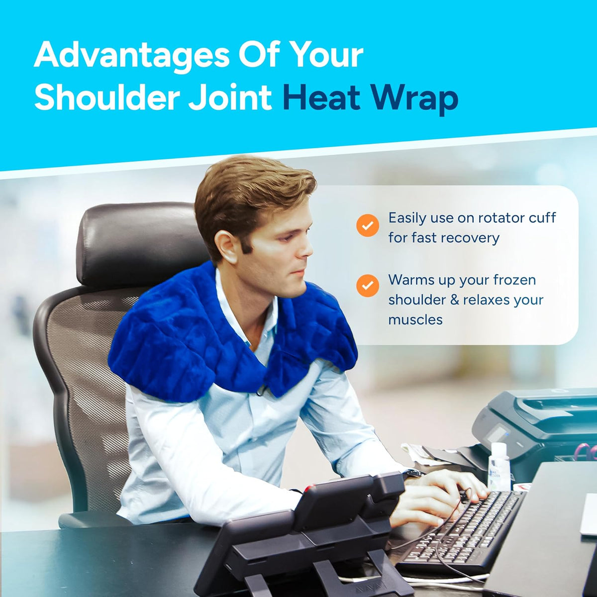 SunnyBay Weighted Shoulder Wrap, Microwavable Heating Pad, Navy Blue