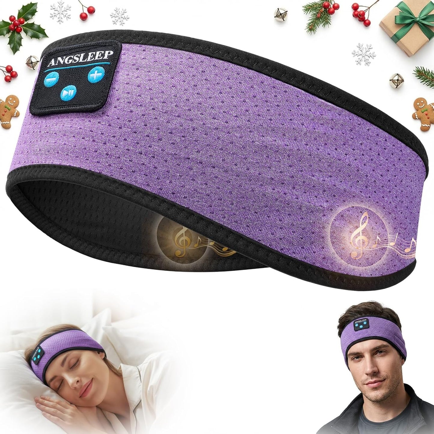 Sleep Headphones Bluetooth 5.4 Headband, Wireless Sleep Headphones with Ultra-Thin Stereo Speakers for Side Sleepers, Breathable & Soft Sports Headband for Running Exercise, Yoga, Travel