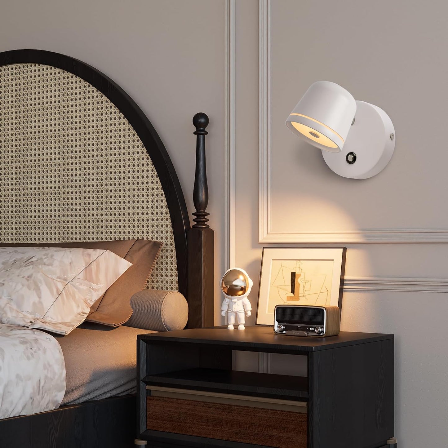 Aisilan LED Plug in Wall Sconce with Touch Dimmable Control Adjustable Wall Mounted Lamp Angle Anti-Glare Matte White Aluminum Bedside Reading Wall Lights for Bedroom Living Room