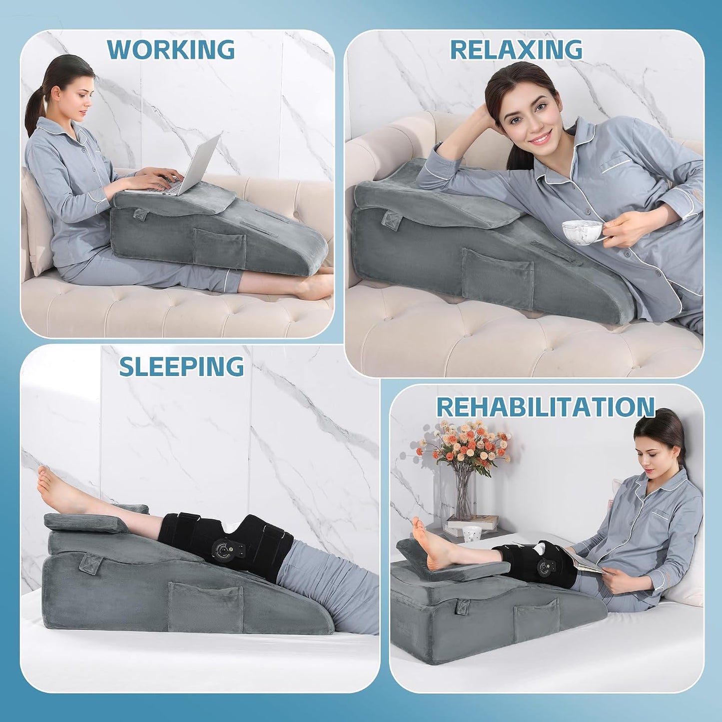 ROYALAY Adjustable Leg Elevation Pillows for After Surgery, Leg Wedge Pillow After Knee Replacement Post Surgery with Machine Washable Cover, Height Adjustable Knee Wedges