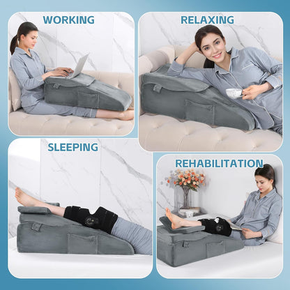 ROYALAY Adjustable Leg Elevation Pillows for After Surgery, Leg Wedge Pillow After Knee Replacement Post Surgery with Machine Washable Cover, Height Adjustable Knee Wedges