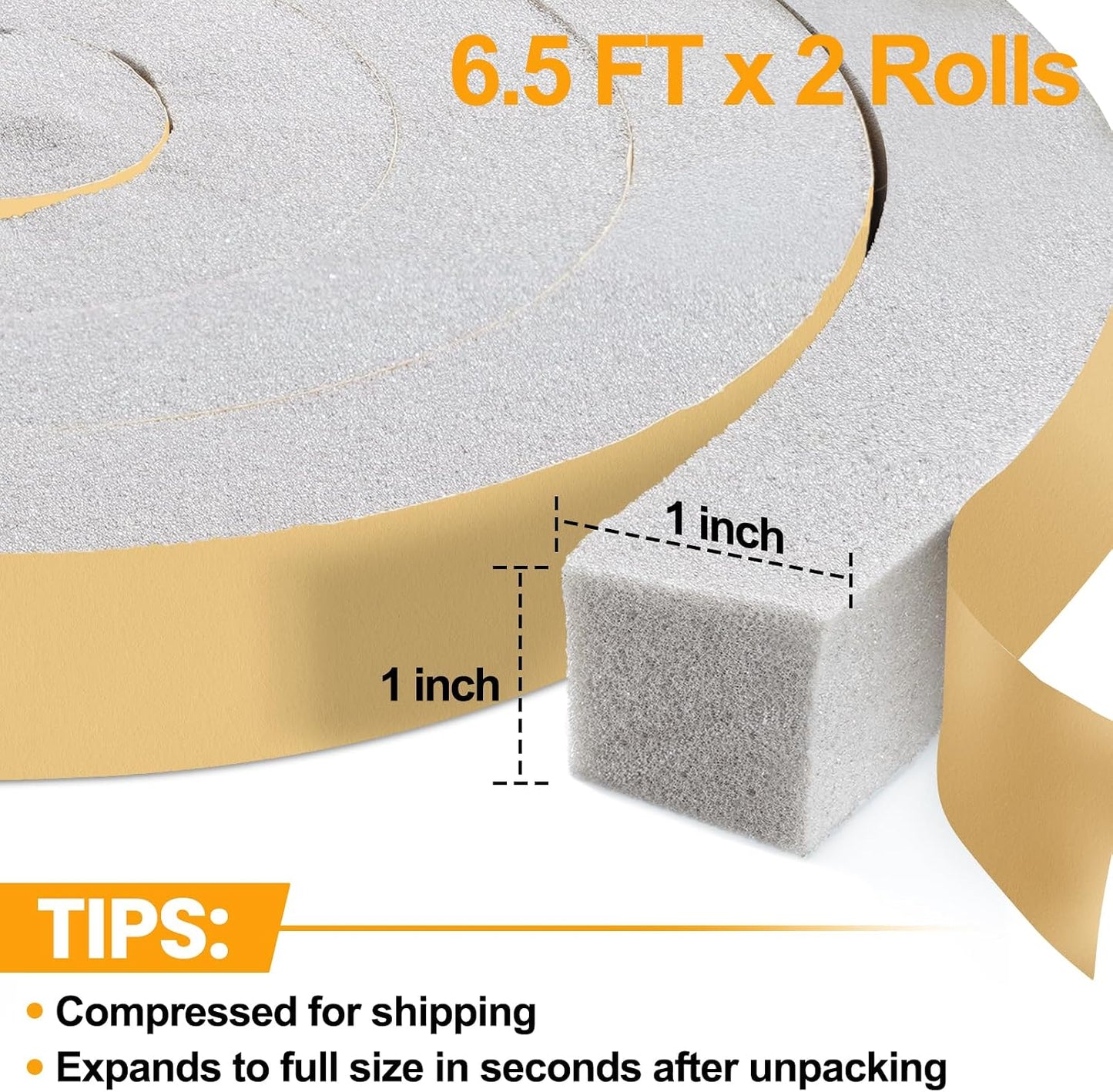 High Density Foam Tape Air Conditioner Window Seal, 1x1 Inch Thick Foam Stripe with Adhesive for Window AC Insulation, Weather Stripping for Doors and Windows Insulation, AC Foam Tape, White