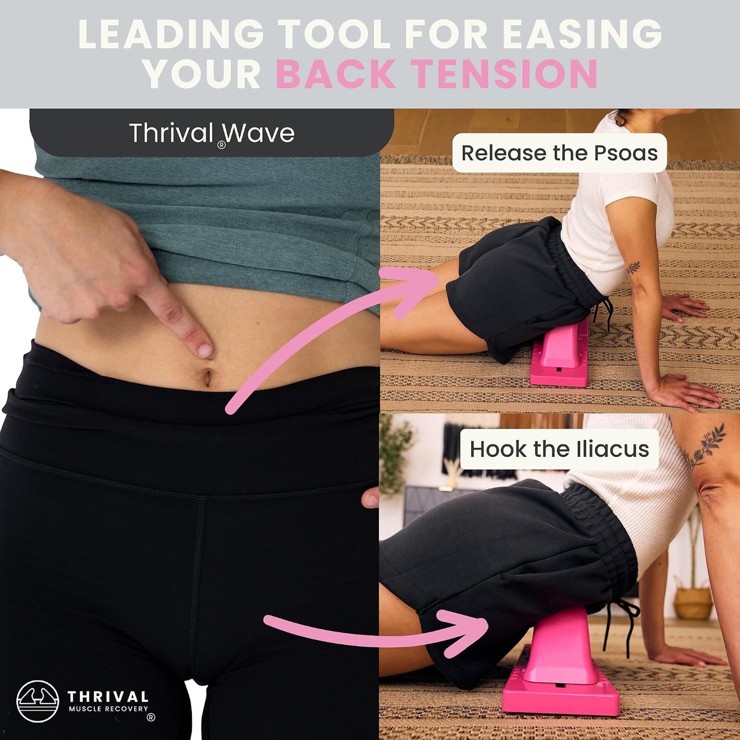 Arch Back Stretcher, Psoas Muscle Release Tool, Carbon Black | Fully Adjustable, Thrival App Compatible, Trigger Point Relief