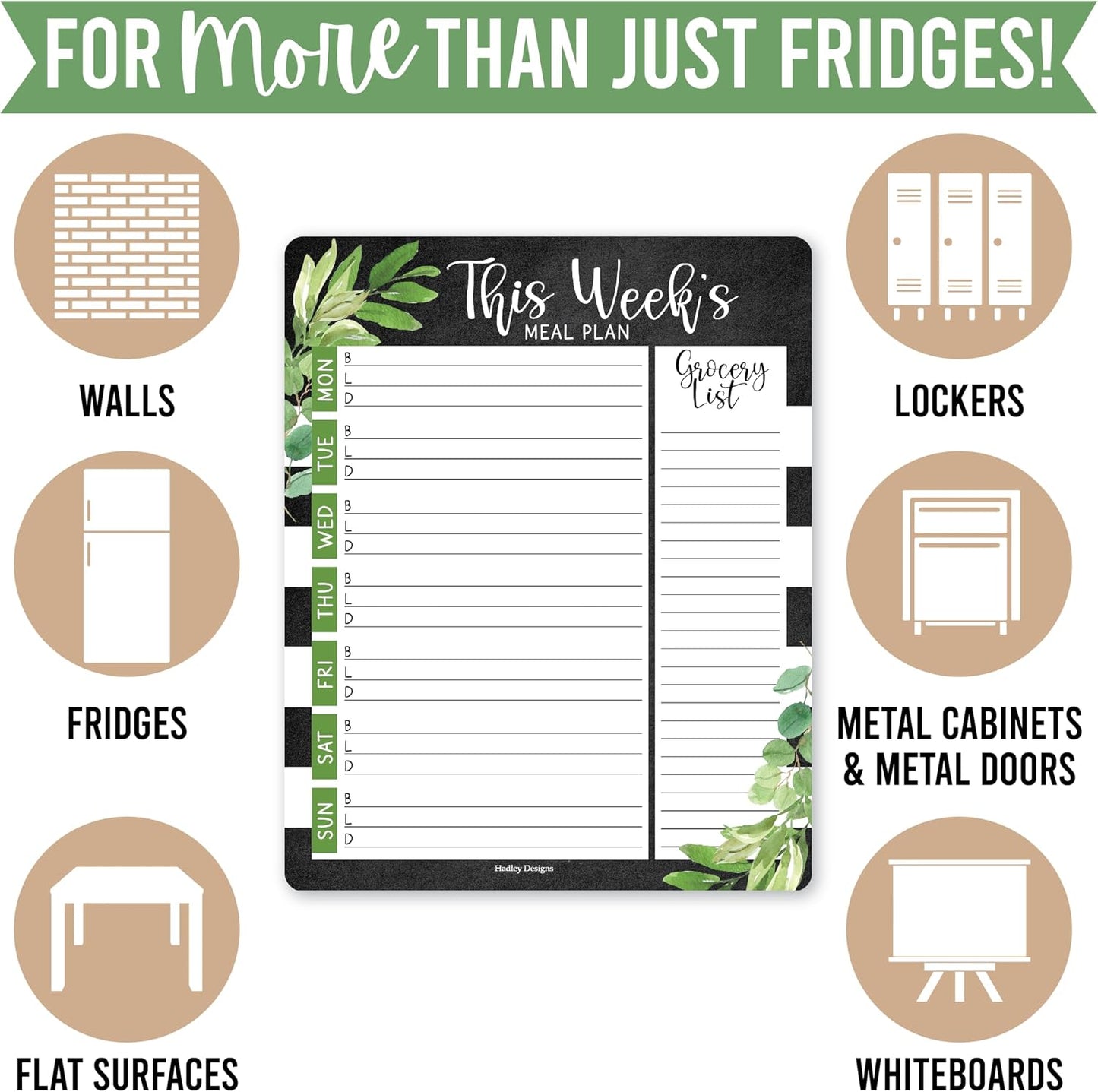 Hadley Designs Weekly Meal Planner for Fridge - Dinner Menu Board for Kitchen, Colorful Weekly Menu Board Dry Erase, Dry Erase Meal Planner for Fridge