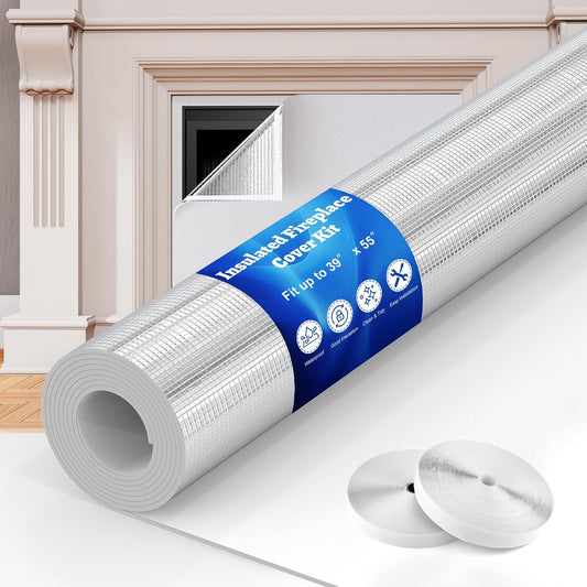 Fireplace Cover, 3-Layer Insulation Fireplace Draft Blocker with Strips, Inside Fireplace Draft Stopper Stops Heat Loss & Keep Drafts Out, Covers Up to 39" x 55" Fireplace, White Surface