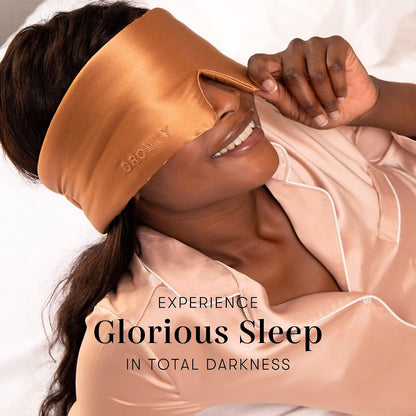 DROWSY Silk Sleep Mask - Face-Hugging, Padded Cocoon for Luxury Sleep in Total Darkness - 100% Pure Mulberry Silk, Skin-Hydrating & Adjustable (Midnight Blue)