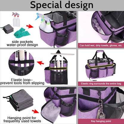 Large Cleaning Caddy Bag Built-in hard plastic sheet Aluminum foil lining | Waterproof nylon, aluminum foil lining, detachable dividers, dual straps for housekeepers