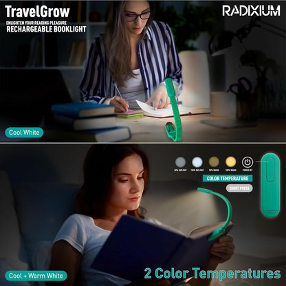 Rechargeable Book Light for Reading in Bed, 4 Color Temperatures Eye-Caring LED, Portable Clip On Reading Light with Magnetic Base, Hands-Free for Travel, Night Reading (Black)
