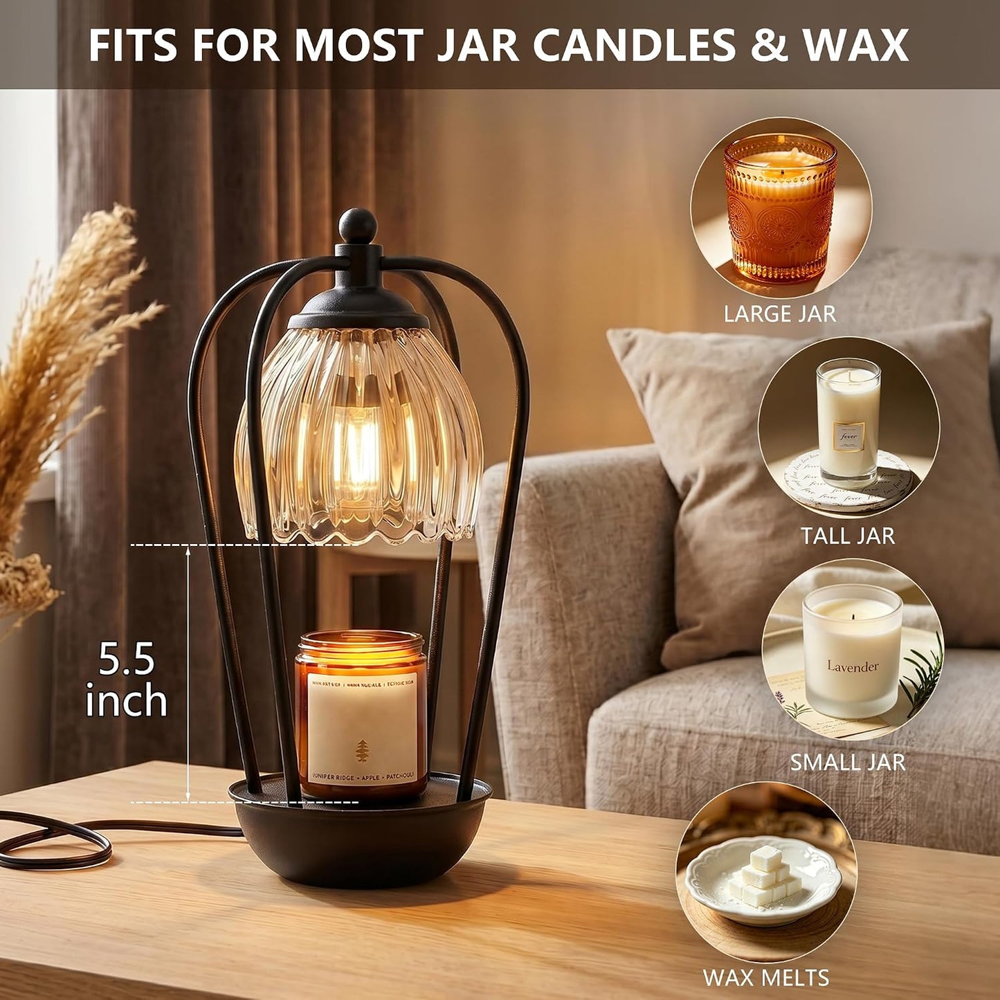 Candle Warmer Lamp with Timer and Wireless Remote Control, Dimmable Candle Warmer for Jar Candles, Height Adjustable Wax Melts Warmer, Mothers Day Birthday Gift for Women, House Warming New Home Decor