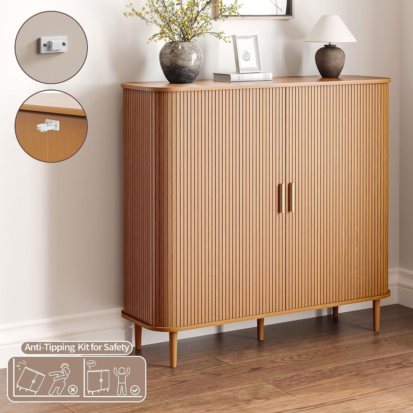 DHH Shoe Storage Cabinet with Sliding Door, 6-Tier Shoe Cabinet with Adjustable Shelves, Modern Freestanding Shoe Storage Organizer for Entryway, Hallway, Living Room (Walnut, 47 ")
