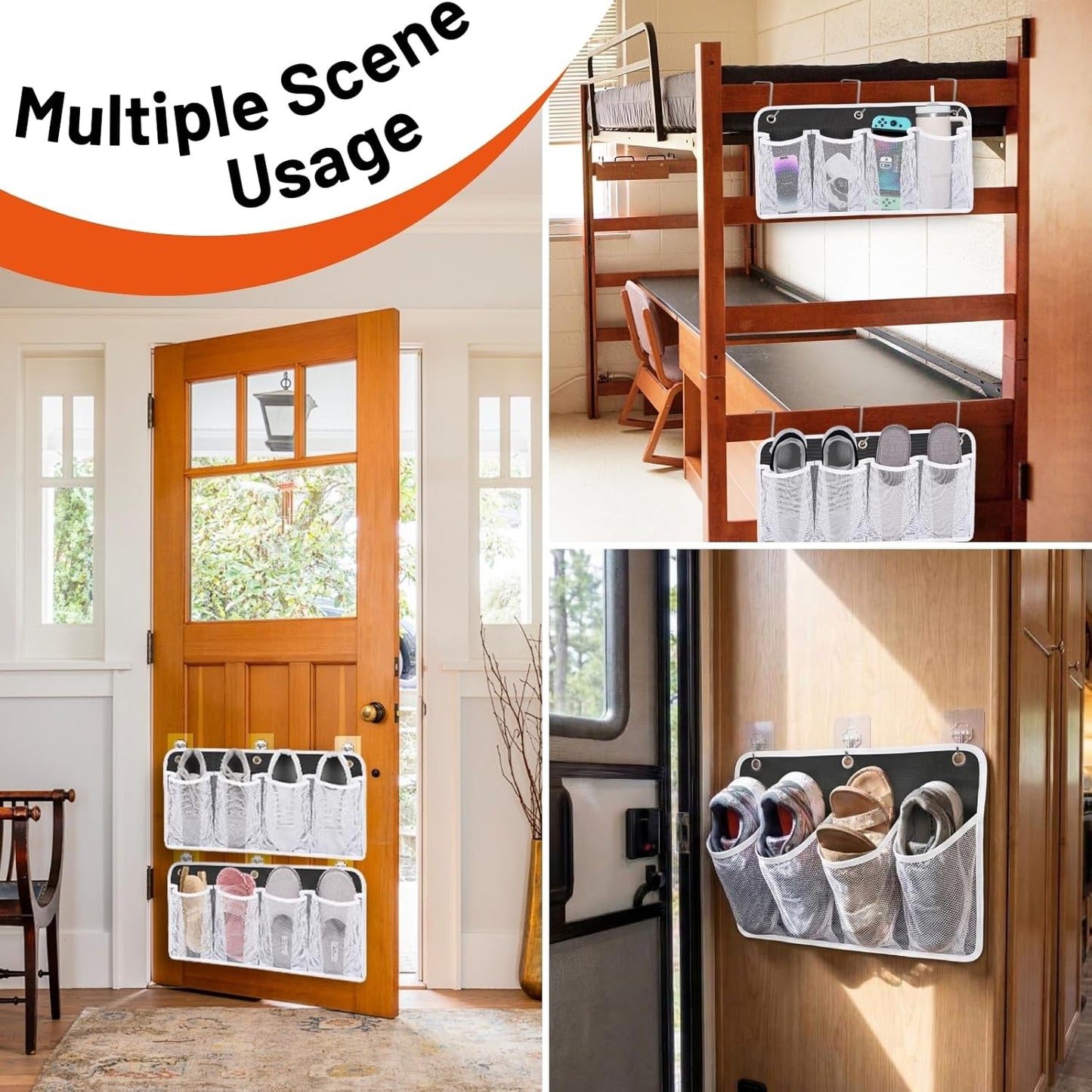 RV Shoe Storage for Bedside - 16 Extra Large Pocket Entryway Shoes Rack | Wall Mounted Bed Hanging Pocket Organizer, Bedside Caddy for Shoes and Tool Accessories, RV & Camper Essentials 2 Pack