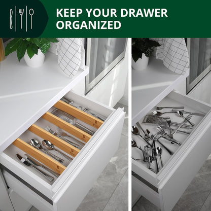 Bamboo Drawer Dividers Organizers, Adjustable Drawer Separator Splitters, 17–22 Inches Expandable Drawer Divider Organizer for Large Utensils, Kitchen, Bedroom, Dresser & Office Drawers 4-Pack