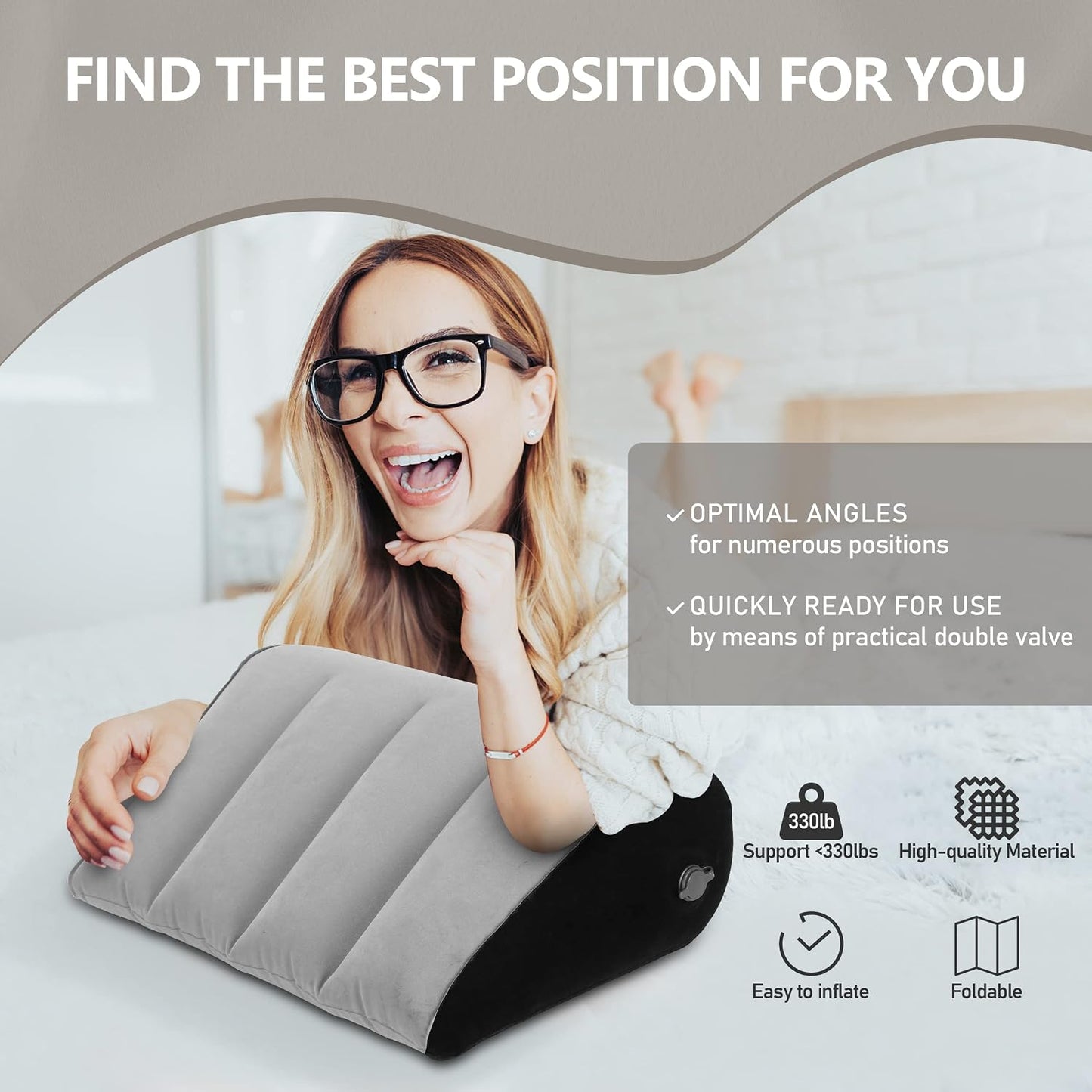 Prosixtoy Portable Wedge Pillow Inflatable Cushion - Body Positioners Lightweight Wedge Pillow for Sleeping, Leg Elevation, Use in Bed, Travel, Camping, Fast Inflating Deflation (Grey)