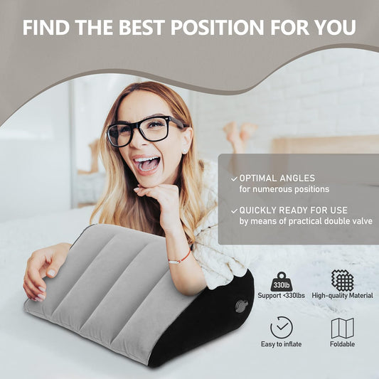 Prosixtoy Portable Wedge Pillow Inflatable Cushion - Body Positioners Lightweight Wedge Pillow for Sleeping, Leg Elevation, Use in Bed, Travel, Camping, Fast Inflating Deflation (Grey)