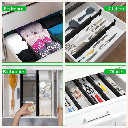4 Pack Bamboo Drawer Dividers Organizer with Inserts 2.6'' High | Expandable from 12.5-21.7", Adjustable Drawer Organizer Separators for Utensils, Clothing, Office, Dresser, Bedroom, (Beige)