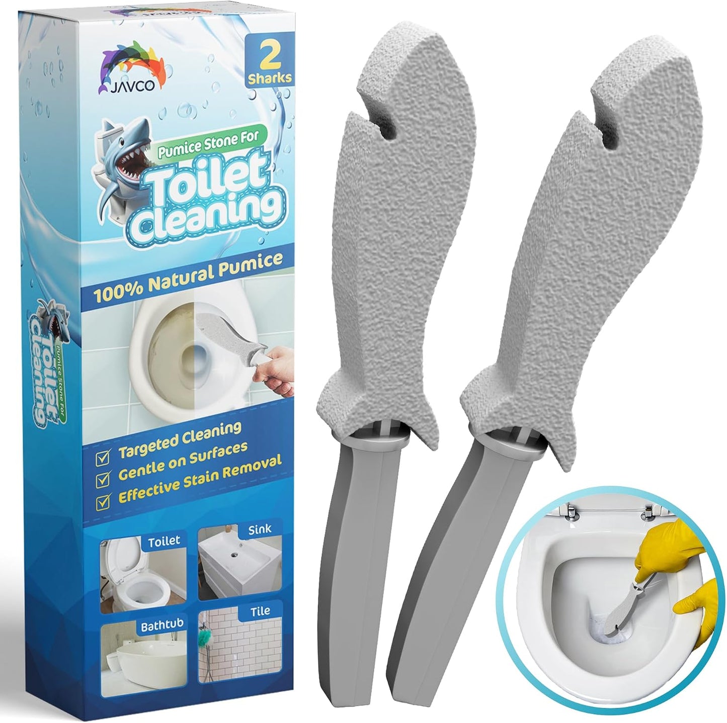 JAVCO Pumice Stone for Cleaning with Handle (4 Pack) – Scrubbing Stone for Porcelain, Ceramic and Tile, Pumiceshark for Toilet Cleaning (4, value pack)