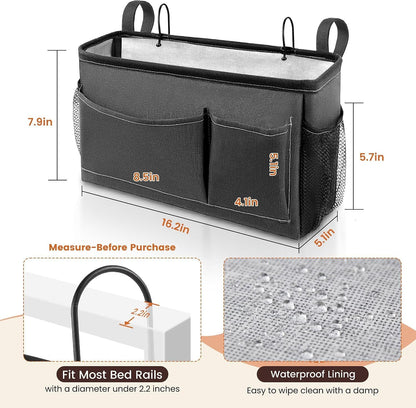 Fab totes Bedside Caddy for Dorm Bed, Bedside Storage Bag Hanging Organizer