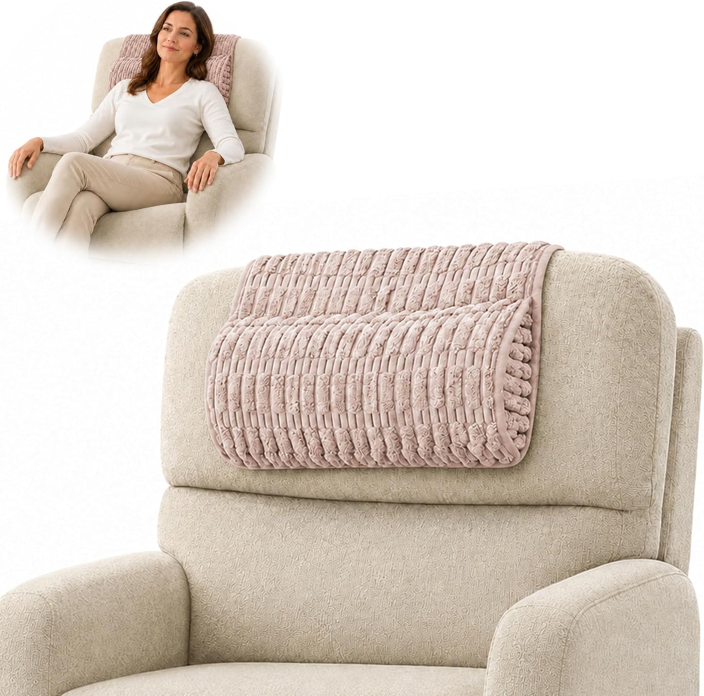 Memiss Recliner Pillow Soft Corduroy Neck Pillow for Recliner (Khaki) | Corduroy cover, PP cotton fill, anti-slip dots, hook and loop fastener, removable washable cover, recliner sofa car chair
