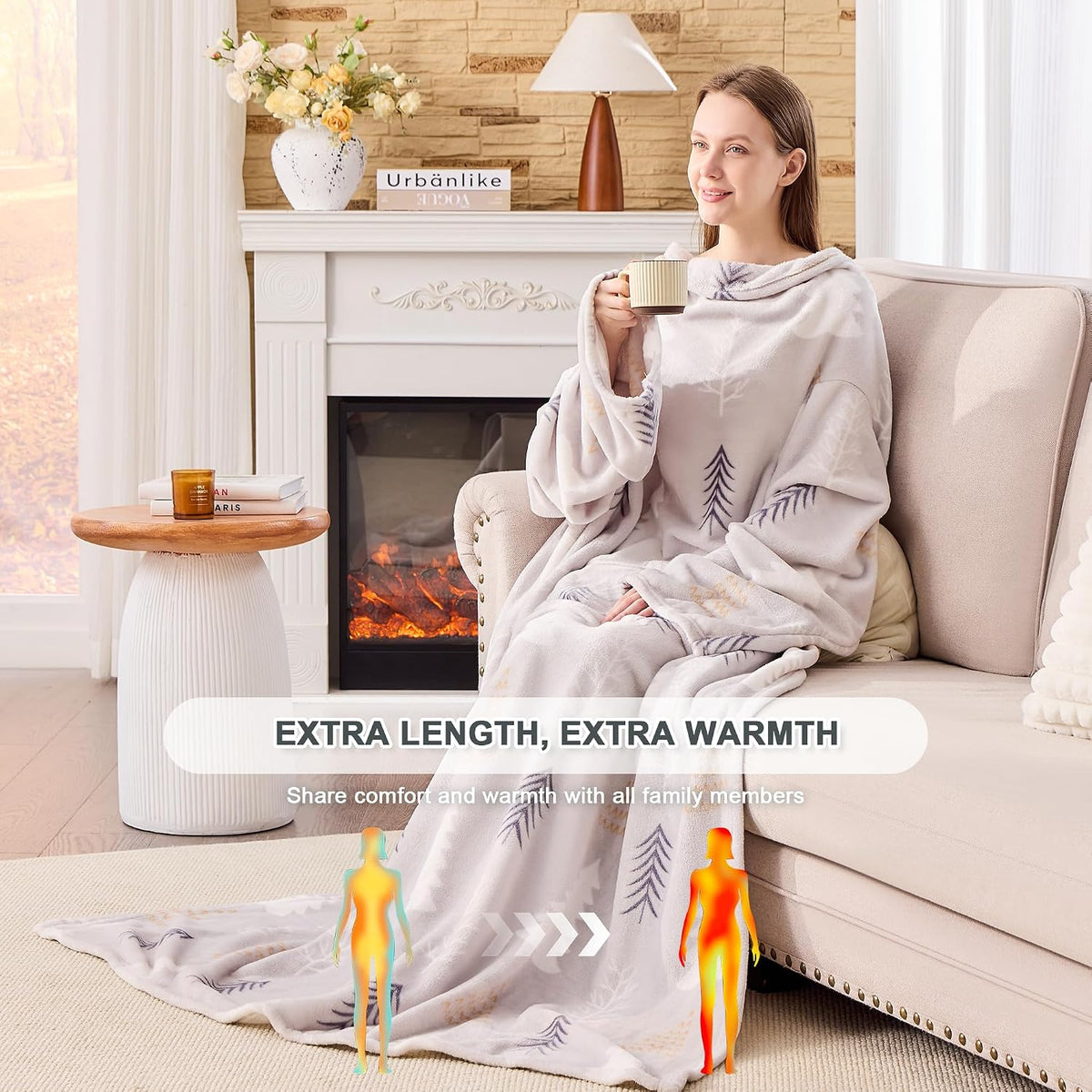 IFNOW Sherpa Wearable Blanket with Sleeves, Oversized Snuggle Robe, Grey
