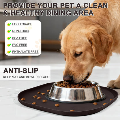 SMILOOL Waterproof Silicone Pet Food Mat with Raised Edge for Dog & Cat | 19" x 12" Non-Slip Pet Feeding Mats with Lip for Food & Water Bowl, Food Grade, Easy Cleaning, Black