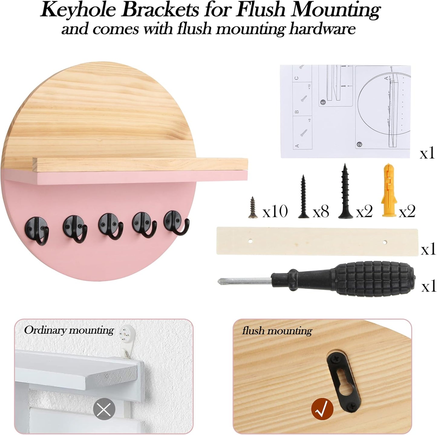 Gurfuy Key Holder for Wall with Shelf - Wood Mail Organizer and Rack with Shelf Hooks Wall Mounted for Entryway Decor Magazines Letter Storage Farmhouse Living Room Bedroom Doorway Green