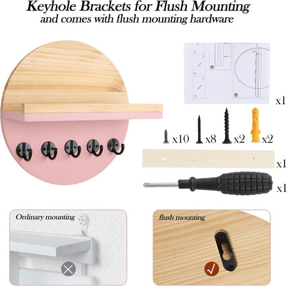 Gurfuy Key Holder for Wall with Shelf - Wood Mail Organizer and Rack with Shelf Hooks Wall Mounted for Entryway Decor Magazines Letter Storage Farmhouse Living Room Bedroom Doorway Green