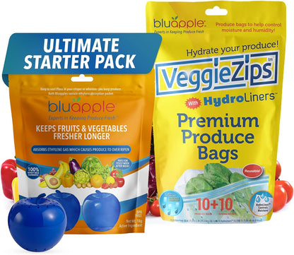 Bluapple Produce Saver Ethylene Gas Absorber - Fresh Fruit & Vegetable Storage for Refrigerator Crisper, Shelves & Fruit Bowls, Produce Keeper, Fruit Saver, Kitchen Must Haves, BPA-Free - 2-Pack