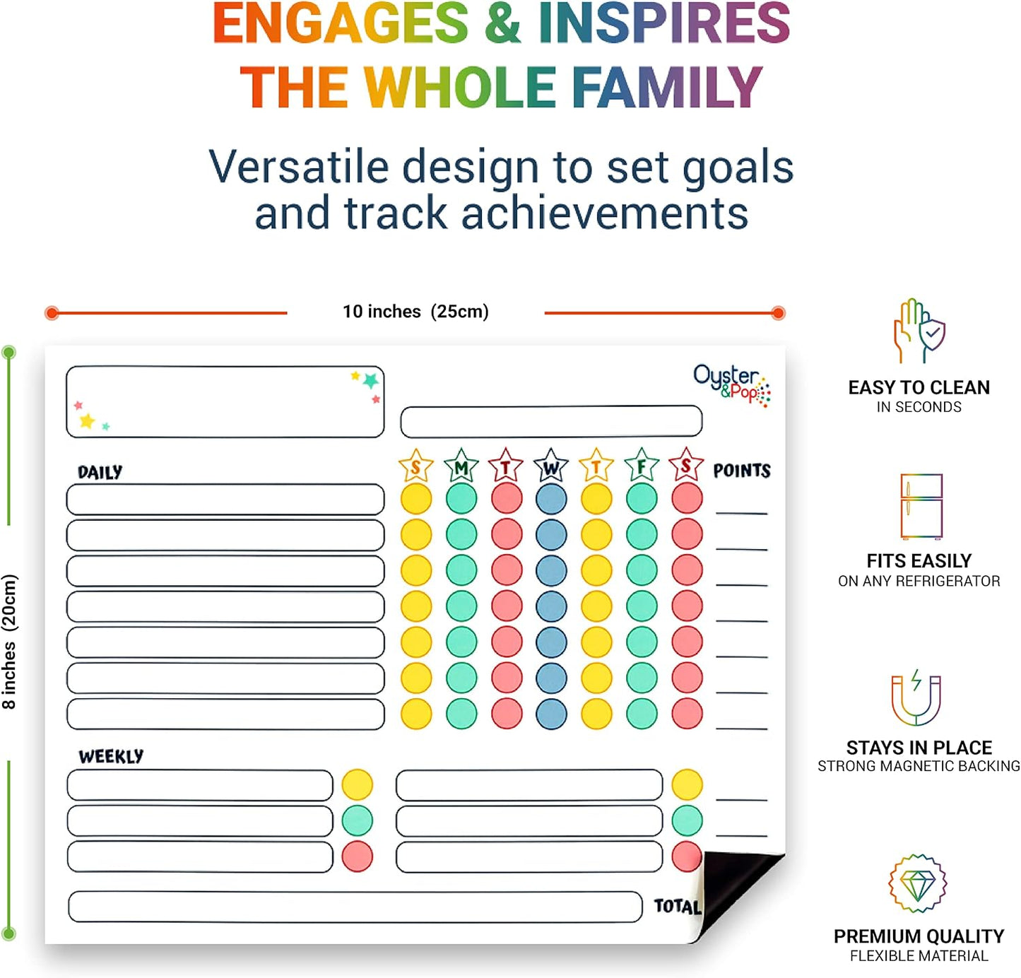 Oyster&Pop Black Chore Charts for Multiple Kids - 3 Pack Magnetic Dry Erase | Build responsibility, independence and routines - give kids and teens their own black magnetic board and weekly rewards