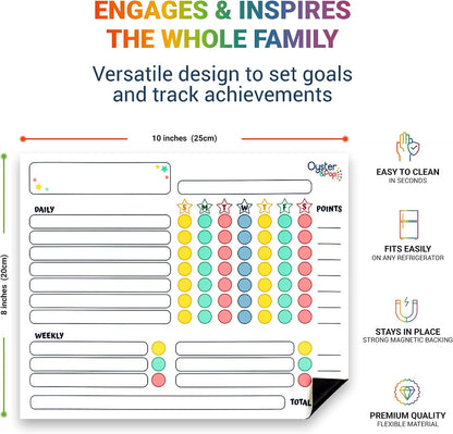 Oyster&Pop Black Chore Charts for Multiple Kids - 3 Pack Magnetic Dry Erase | Build responsibility, independence and routines - give kids and teens their own black magnetic board and weekly rewards
