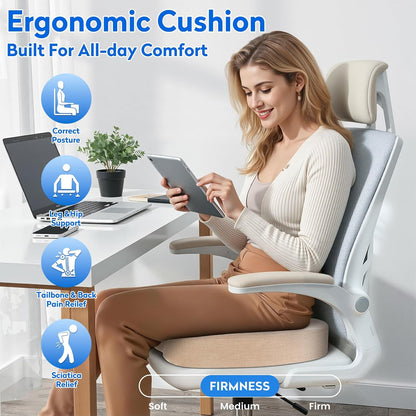 CushZone Seat Cushion Memory Foam Chair Pad for Office & Car, Black